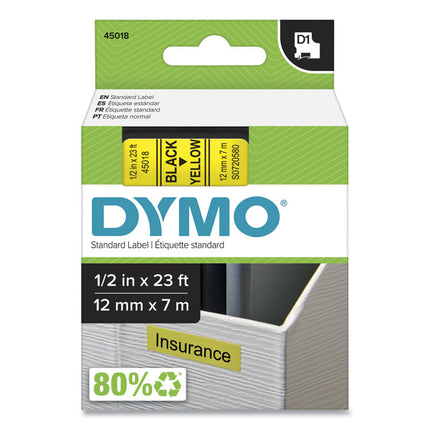 D1 High-Performance Polyester Removable Label Tape, 0.5" X 23 Ft, Yellow