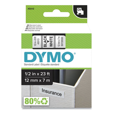 D1 High-Performance Polyester Removable Label Tape, 0.5" X 23 Ft, Black On White