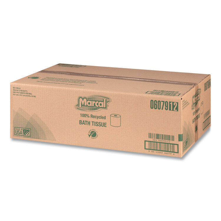 100% Recycled 2-Ply Bath Tissue, Septic Safe, Individually Wrapped Rolls, White, 330 Sheets/Roll, 48 Rolls/Carton