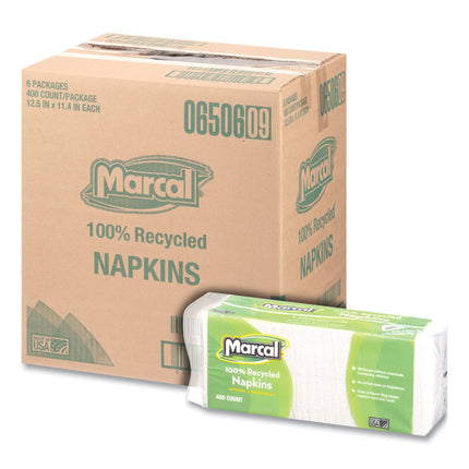 100% Recycled Lunch Napkins, 1-Ply, 11.4 X 12.5, White, 400/pack