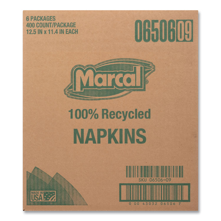 100% Recycled Lunch Napkins, 1-Ply, 11.4 X 12.5, White, 400/pack