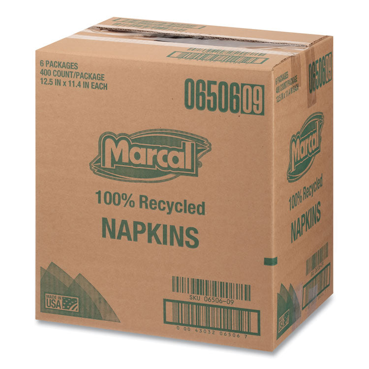 100% Recycled Lunch Napkins, 1-Ply, 11.4 X 12.5, White, 400/pack