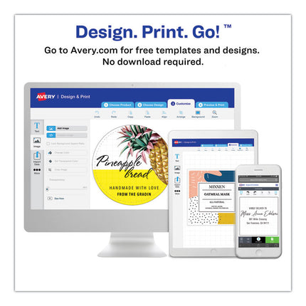 Round Print-To-The Edge Labels With Surefeed, 2.5" Dia, Glossy White, 90/pk