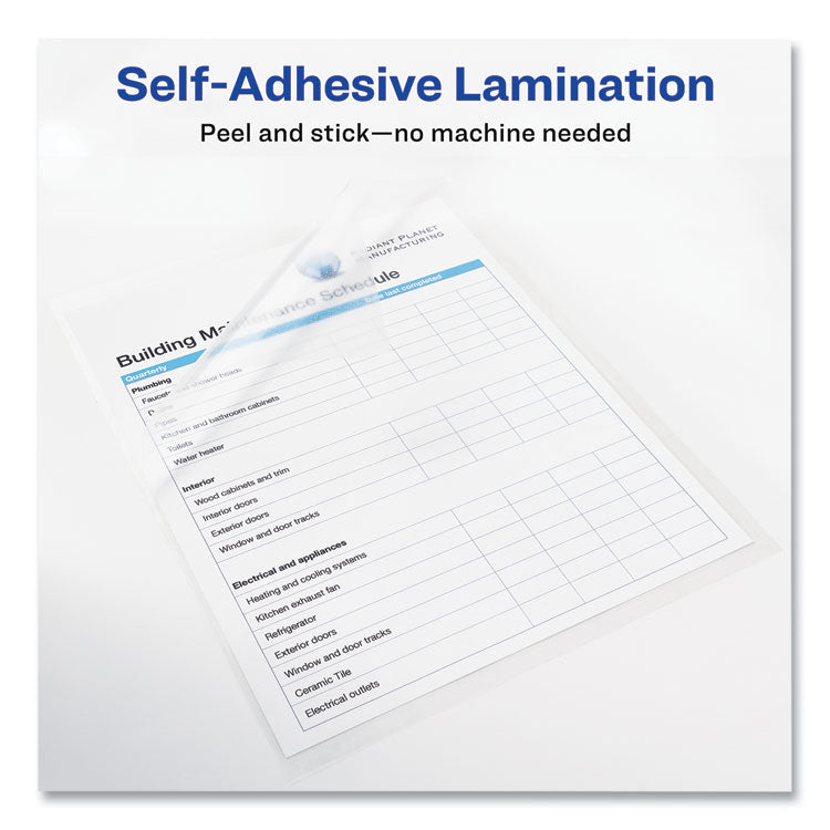 Clear Self-Adhesive Laminating Sheets, 3 Mil, 9" X 12", Matte Clear, 50/box