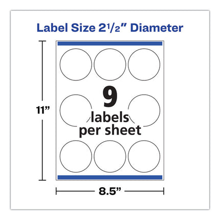 Round Print-To-The Edge Labels With Surefeed, 2.5" Dia, Glossy White, 90/pk