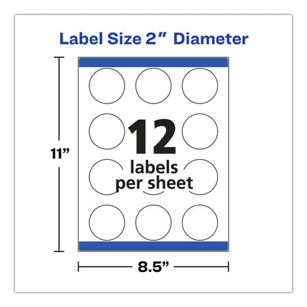 Round Print-to-the Edge Labels with SureFeed and EasyPeel, 2" dia, Matte White, 300/Pack