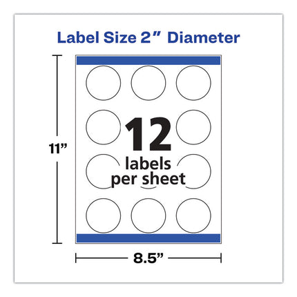 Round Print-To-The Edge Labels With Sure Feed And Easy Peel, 2" Dia, Glossy White, 120/pk