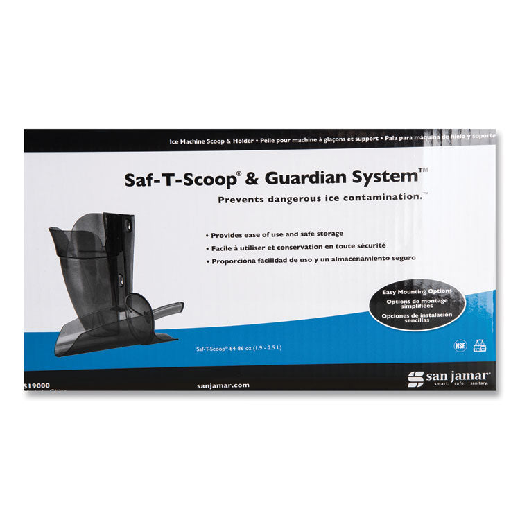 Saf-T-Scoop and Guardian System for Ice Machines, 64 oz to 86 oz Ice Scoop, Transparent Blue
