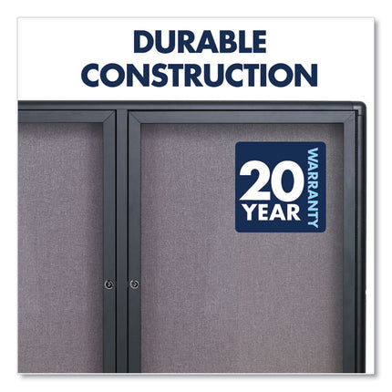 Enclosed Indoor Fabric Bulletin Board with Two Hinged Doors, 48" x 36", Gray Surface, Graphite Gray Aluminum Frame