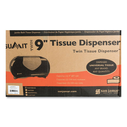 Twin 9" Jumbo Bath Tissue Dispenser, Summit, 20.07 x 5.88 x 11.9, Black/Faux Stainless Steel