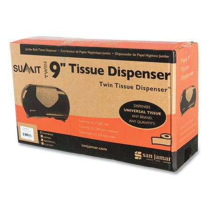 Twin 9" Jumbo Bath Tissue Dispenser, Summit, 20.07 x 5.88 x 11.9, Black/Faux Stainless Steel