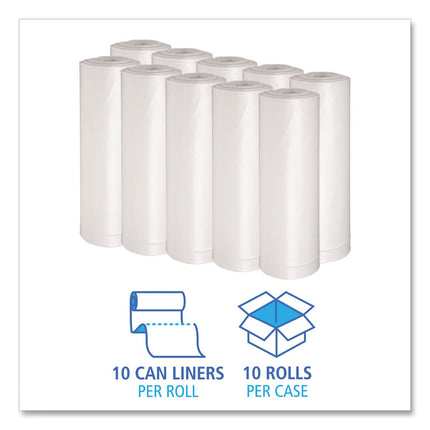 Recycled Low-Density Polyethylene Can Liners, 60 gal, 1.75 mil, 38" x 58", Clear, Perforated, 10 Bags/Roll, 10 Rolls/Carton