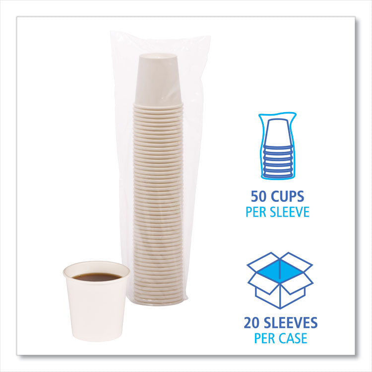 Paper Hot Cups, 4 oz, White, 50/Sleeve, 20 Sleeves/Carton
