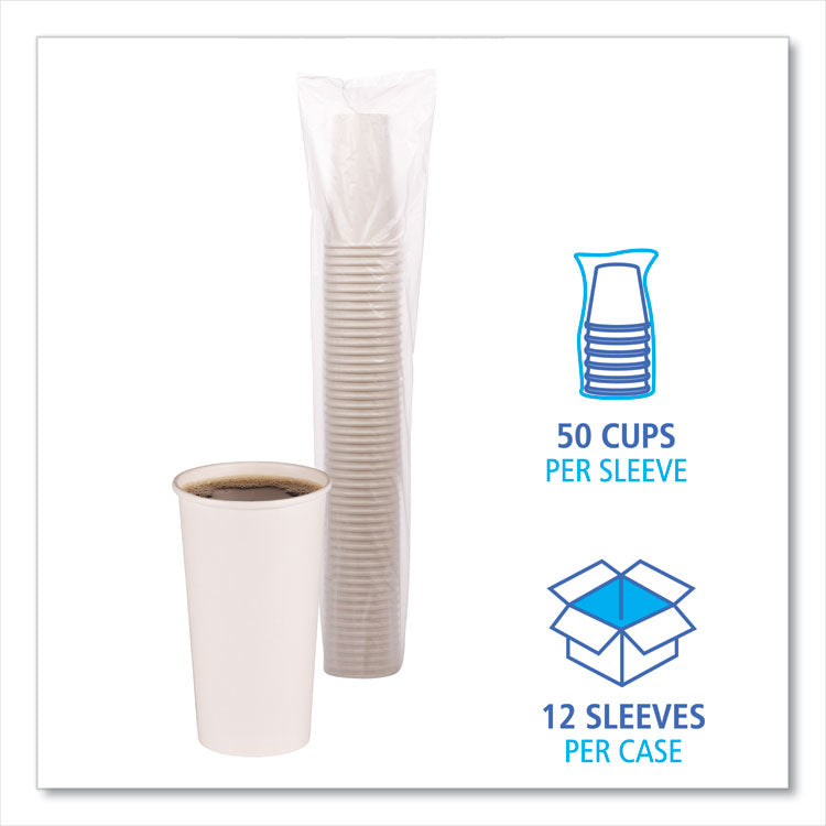 Paper Hot Cups, 20 oz, White, 50/Sleeve, 12 Sleeves/Carton