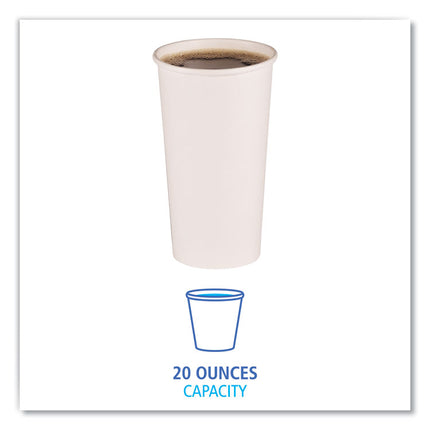 Paper Hot Cups, 20 oz, White, 50/Sleeve, 12 Sleeves/Carton