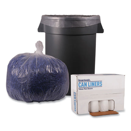 Recycled Low-Density Polyethylene Can Liners, 33 gal, 1.1 mil, 33" x 39", Clear, Perforated, 10 Bags/Roll, 10 Rolls/Carton