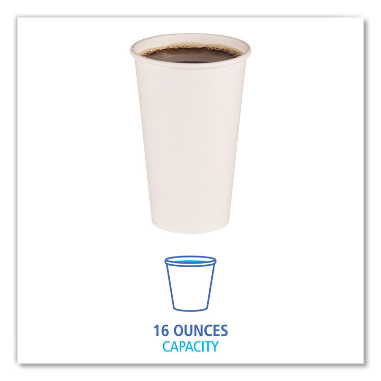 Paper Hot Cups, 16 oz, White, 50/Sleeve, 20 Sleeves/Carton