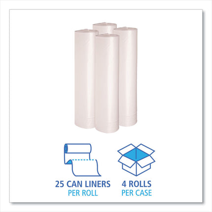 Recycled Low-Density Polyethylene Can Liners, 45 gal, 1.1 mil, 40" x 46", Clear, Perforated, 10 Bags/Roll, 10 Rolls/Carton