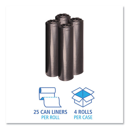 Recycled Low-Density Polyethylene Can Liners, 33 gal, 1.2 mil, 33" x 39", Black, Perforated, 10 Bags/Roll, 10 Rolls/Carton