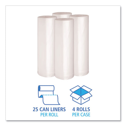 Recycled Low-Density Polyethylene Can Liners, 60 gal, 1.4 mil, 38" x 58", Clear, Perforated, 10 Bags/Roll, 10 Rolls/Carton