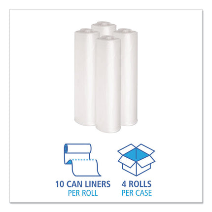 Recycled Low-Density Polyethylene Can Liners, 33 gal, 1.1 mil, 33" x 39", Clear, Perforated, 10 Bags/Roll, 10 Rolls/Carton