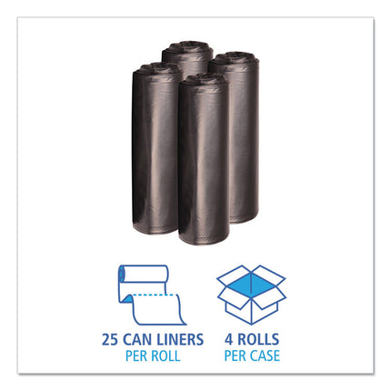 Recycled Low-Density Polyethylene Can Liners, 33 gal, 1.6 mil, 33" x 39", Black, Perforated, 10 Bags/Roll, 10 Rolls/Carton