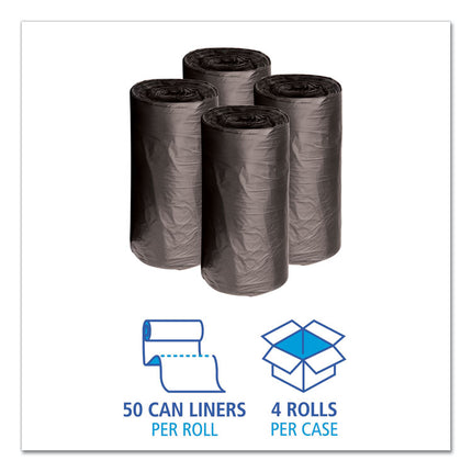Low-Density Waste Can Liners, 10 gal, 0.35 mil, 24" x 23", Black, Perforated Roll, 50 Bags/Roll, 10 Rolls/Carton