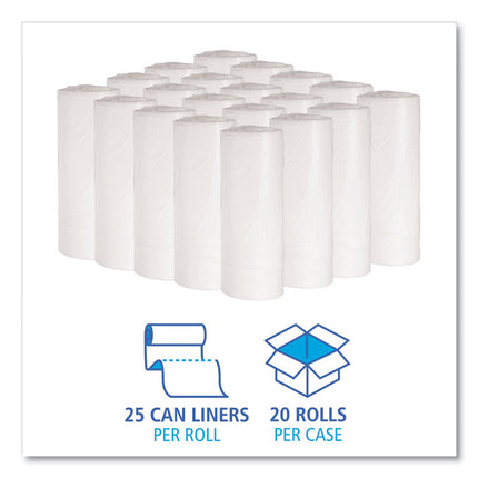 Low-Density Waste Can Liners, 16 gal, 0.4 mil, 24" x 32", White, Perforated Roll, 25 Bags/Roll, 20 Rolls/Carton