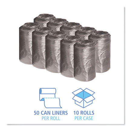 Low-Density Waste Can Liners, 16 gal, 0.35 mil, 24" x 32", Black, Perforated Roll, 50 Bags/Roll, 10 Rolls/Carton