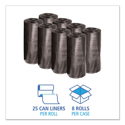 Low-Density Waste Can Liners, 33 gal, 0.5 mil, 33" x 39", Black, Perforated Roll, 25 Bags/Roll, 8 Rolls/Carton