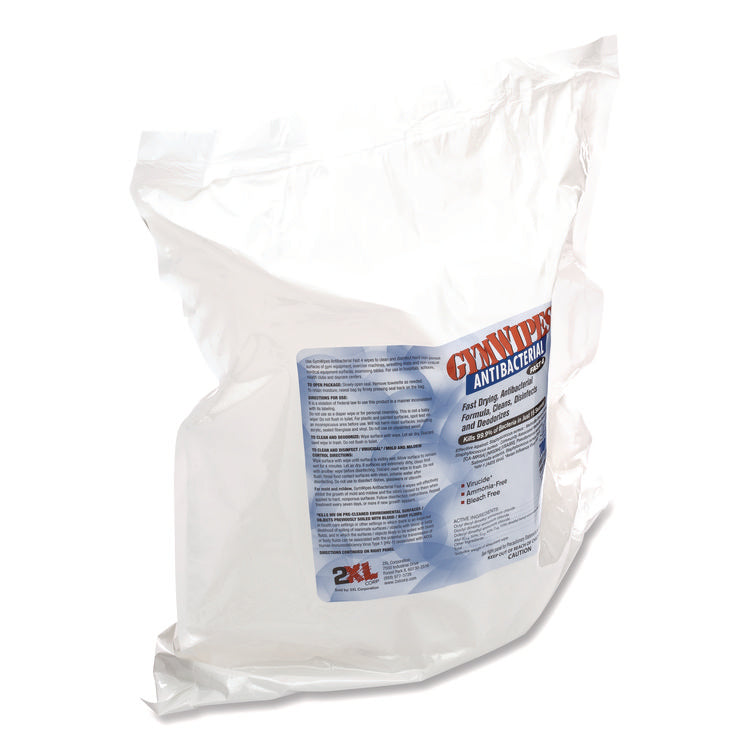 Antibacterial Gym Wipes Refill, 1-Ply, 6 x 8, Unscented, White, 700 Wipes/Pack, 4 Packs/Carton