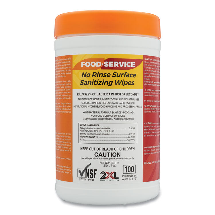 Food Service No Rinse Surface Sanitizing Wipes, 1-Ply, 6 x 8, White, 100/Roll, 6 Rolls/Carton