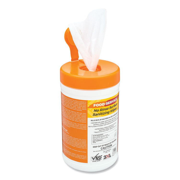Food Service No Rinse Surface Sanitizing Wipes, 1-Ply, 6 x 8, White, 100/Roll, 6 Rolls/Carton