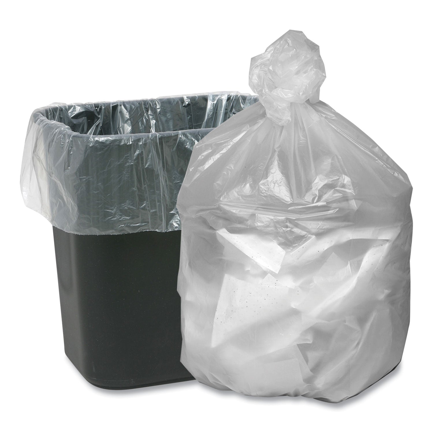 Can Liners, 10 gal, 7.87 mic, 24" x 24", Natural, 25 Bags/Roll, 20 Rolls/Carton