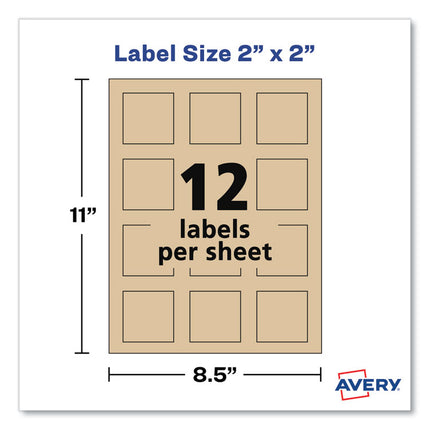 Square Print-To-The-Edge Labels, Inkjet/laser Printers, 2 X 2, Kraft Brown, 12/sheet, 25 Sheets/pack