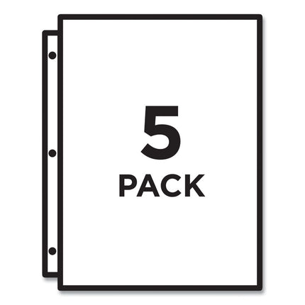 Binder Pockets, 3-Hole Punched, 9.25 x 11, Clear, 5/Pack