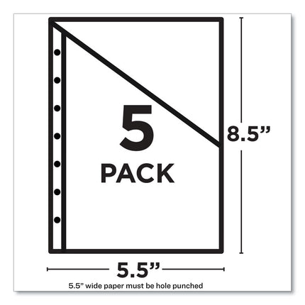 Small Binder Pockets, Standard, 7-Hole Punched, Assorted, 9.25 x 5.5, 5/Pack