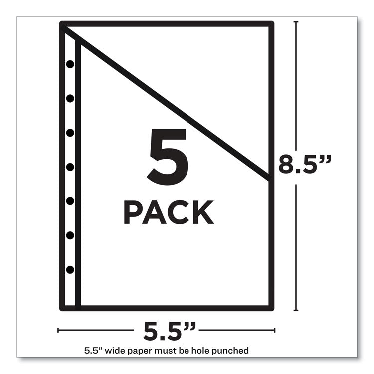 Small Binder Pockets, Standard, 7-Hole Punched, Assorted, 9.25 x 5.5, 5/Pack
