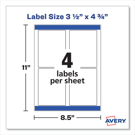 Removable Print-to-the-Edge White Labels w/ Sure Feed, 3.5 x 4.75, 32/Pack