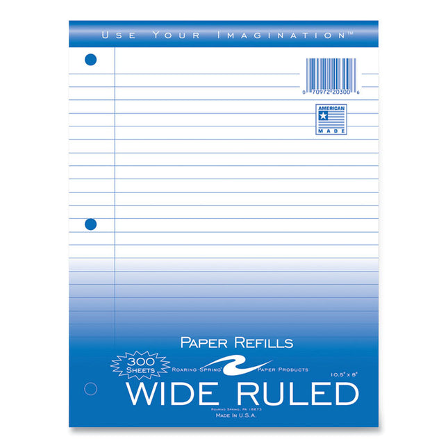 Notebook Filler Paper, 3-Hole, 8 X 10.5, Wide/legal Rule, 300/pack