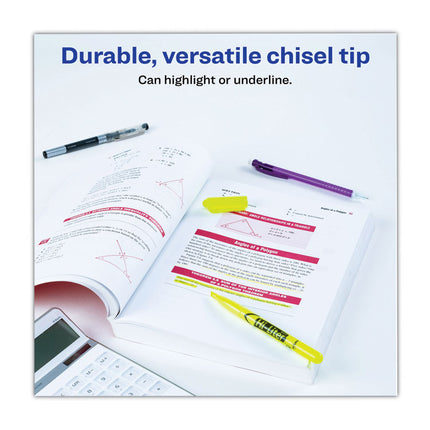 Hi-Liter Pen-Style Highlighters, Fluorescent Yellow Ink, Chisel Tip, Yellow/black Barrel, Dozen