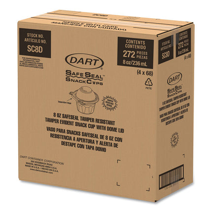 ClearPac SafeSeal Tamper-Resistant, Tamper-Evident Containers, Snack Cup, Domed Lid, 8 oz, Clear, Plastic, 272/Carton