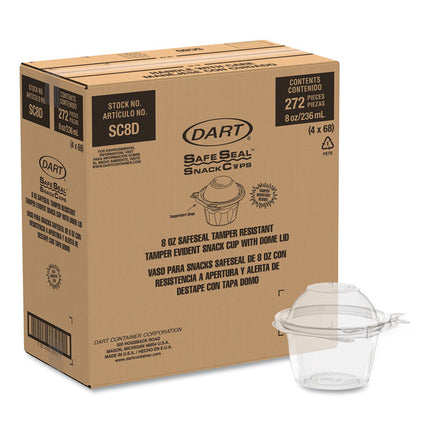ClearPac SafeSeal Tamper-Resistant, Tamper-Evident Containers, Snack Cup, Domed Lid, 8 oz, Clear, Plastic, 272/Carton