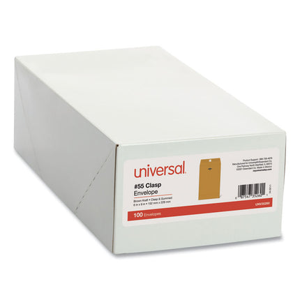 Kraft Clasp Envelope, #55, Square Flap, Clasp/Gummed Closure, 6 x 9, Brown Kraft, 100/Box