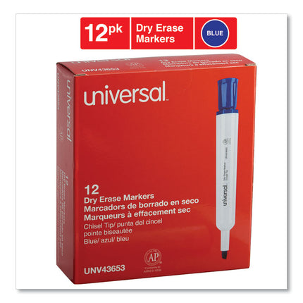 Dry Erase Marker, Broad Chisel Tip, Blue, Dozen