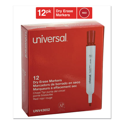Dry Erase Marker, Broad Chisel Tip, Red, Dozen