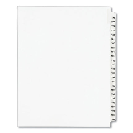 Preprinted Legal Exhibit Side Tab Index Dividers, Avery Style, 25-Tab, 176 To 200, 11 X 8.5, White, 1 Set, (1337)