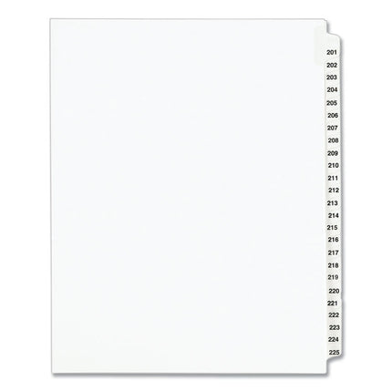 Preprinted Legal Exhibit Side Tab Index Dividers, Avery Style, 25-Tab, 201 To 225, 11 X 8.5, White, 1 Set, (1338)