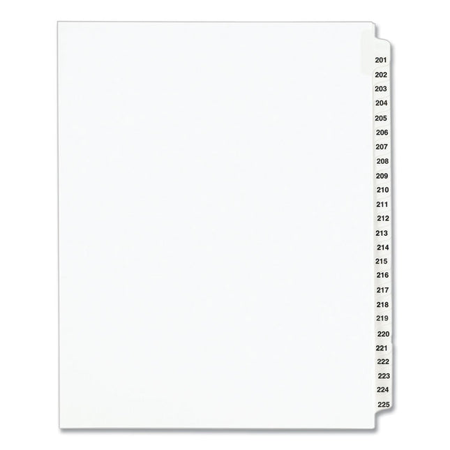 Preprinted Legal Exhibit Side Tab Index Dividers, Avery Style, 25-Tab, 201 To 225, 11 X 8.5, White, 1 Set, (1338)
