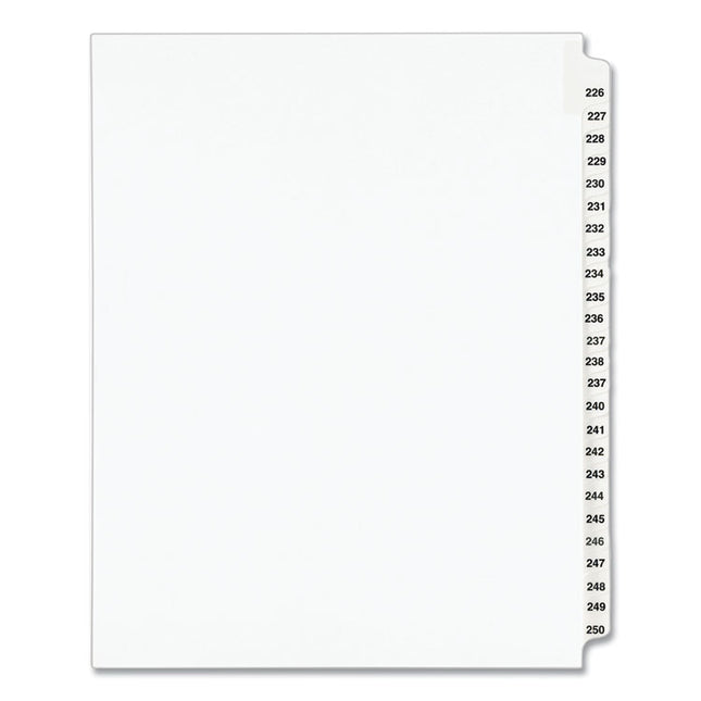 Preprinted Legal Exhibit Side Tab Index Dividers, Avery Style, 25-Tab, 226 To 250, 11 X 8.5, White, 1 Set, (1339)